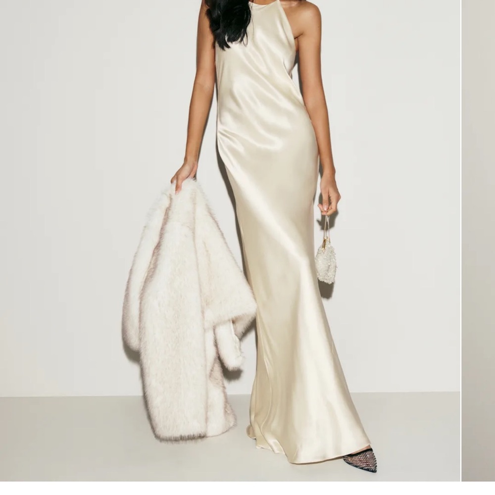 Reformation Silk Halter Maxi Dress in Ivory